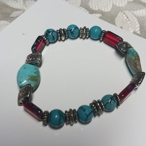 Turquoise and red rock stretch bracelet